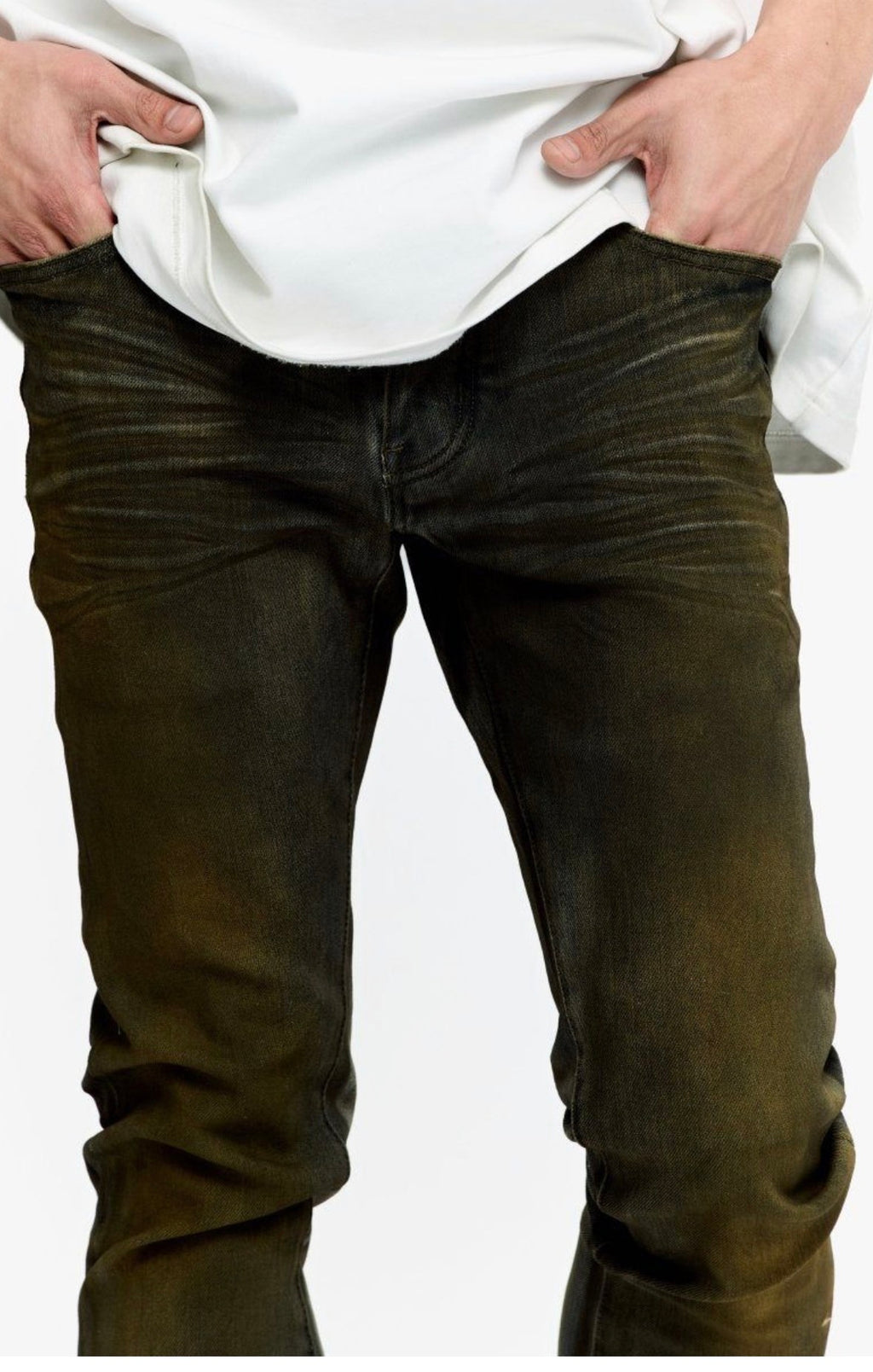 Valabasas Mr. Flex Gold Fade jeans front closeup