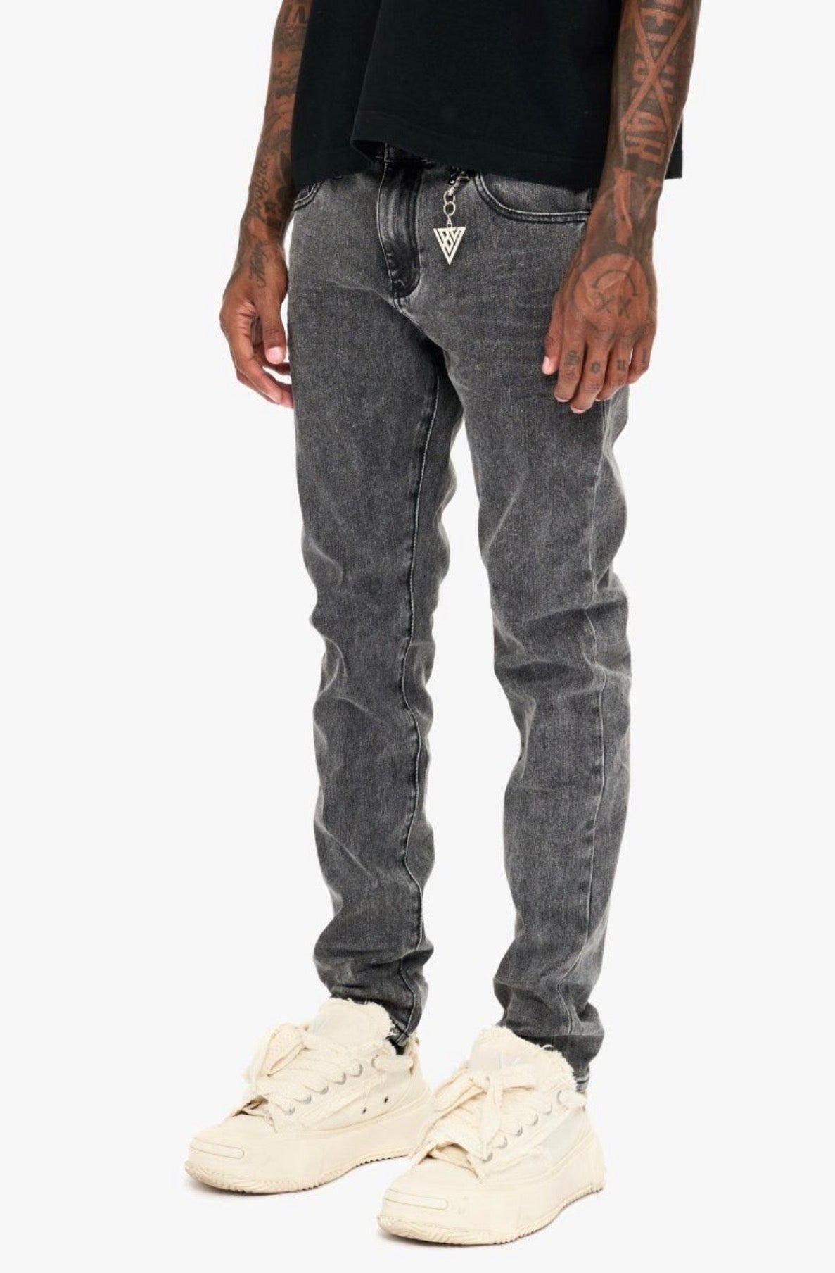 Valabasas Mr. Slim grey wash jeans angled model view