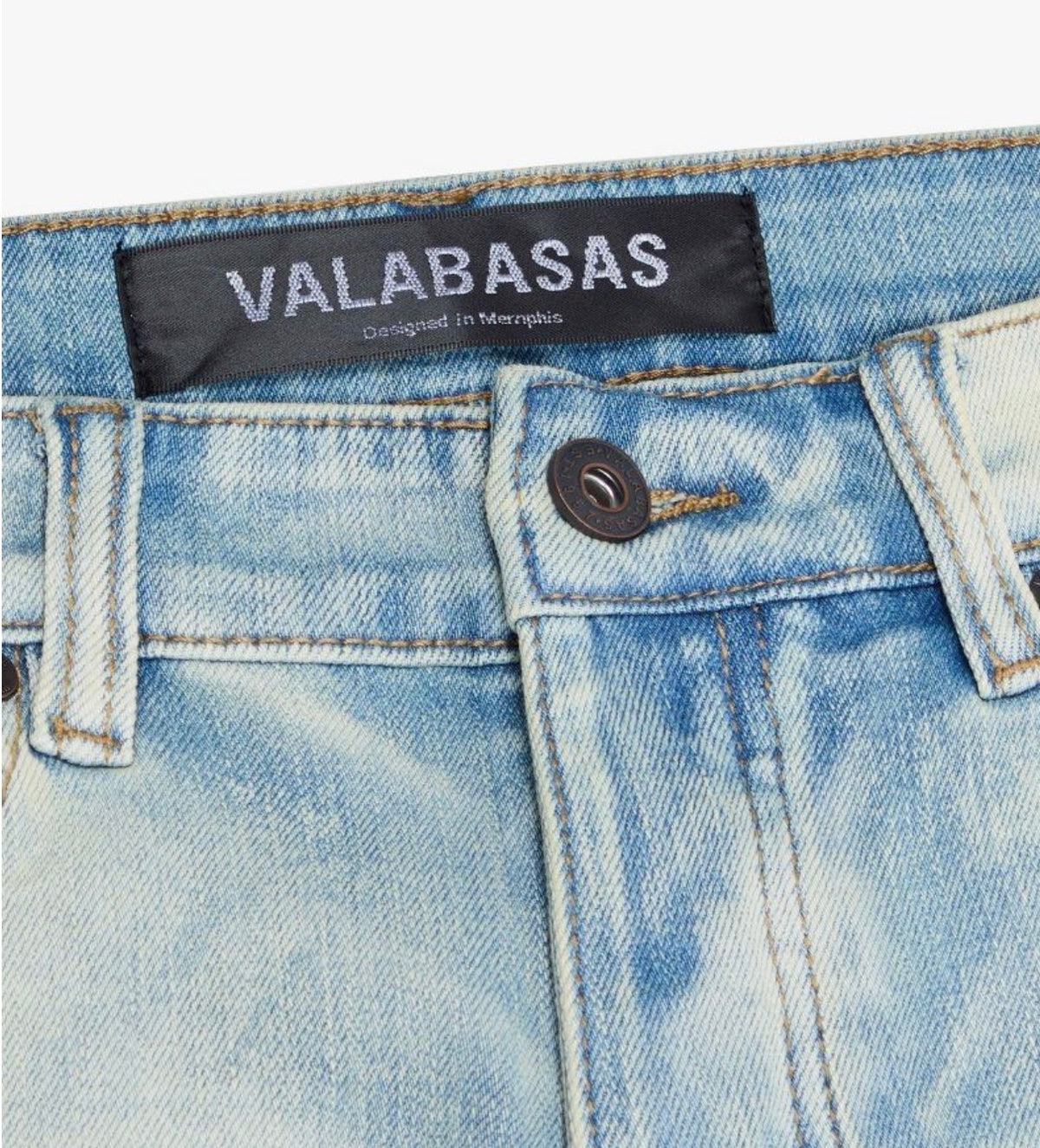 Valabasas light wash waistband detail