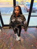 Black Rhinestone Loose Fit Crop Jacket front