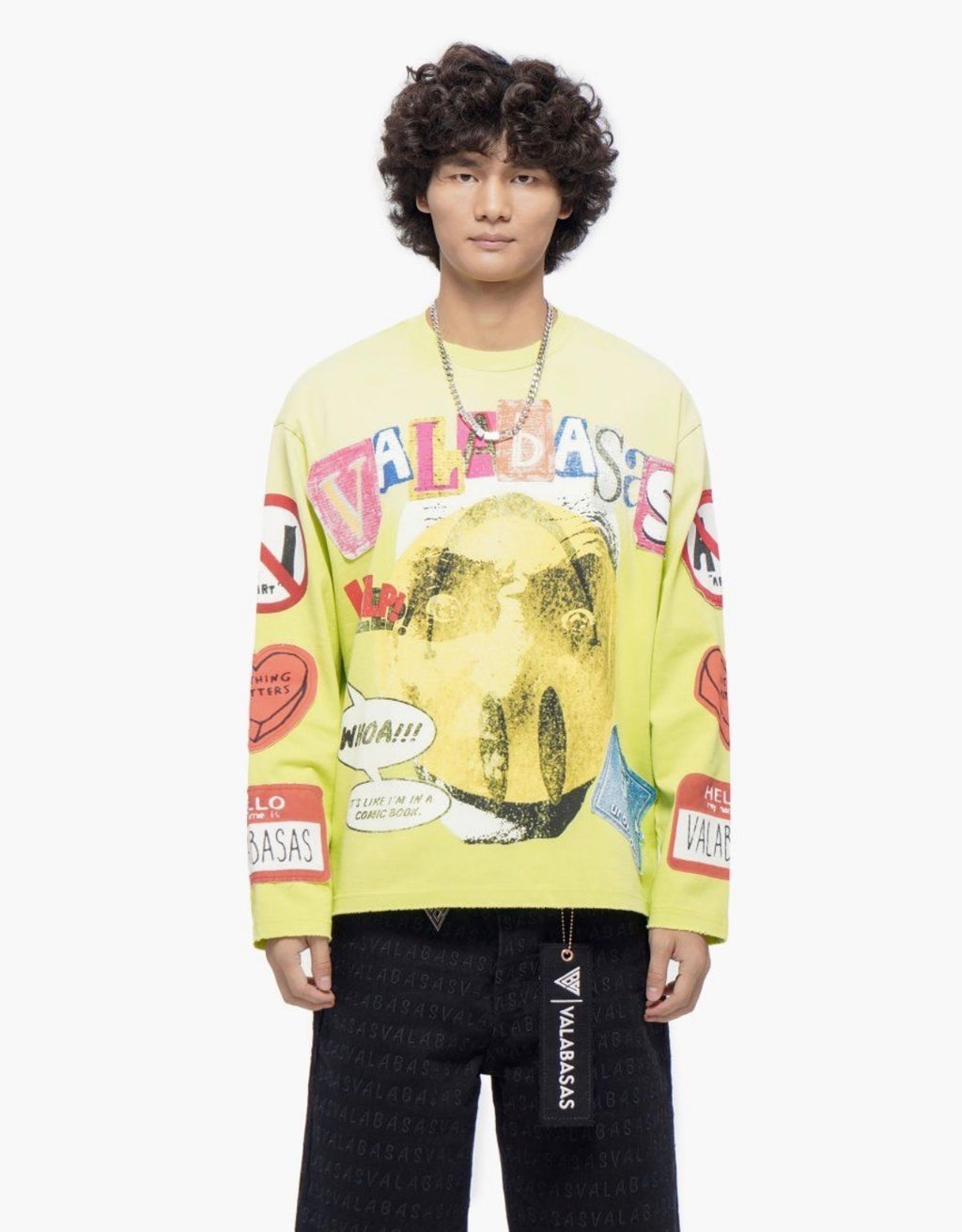 Front view Valabasas My Name Is Highlighter Long Sleeve Tee