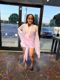 Pink lace mini dress front
