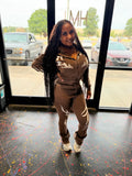 Brown mineral washed rhinestone hoodie and jogger set photo 1