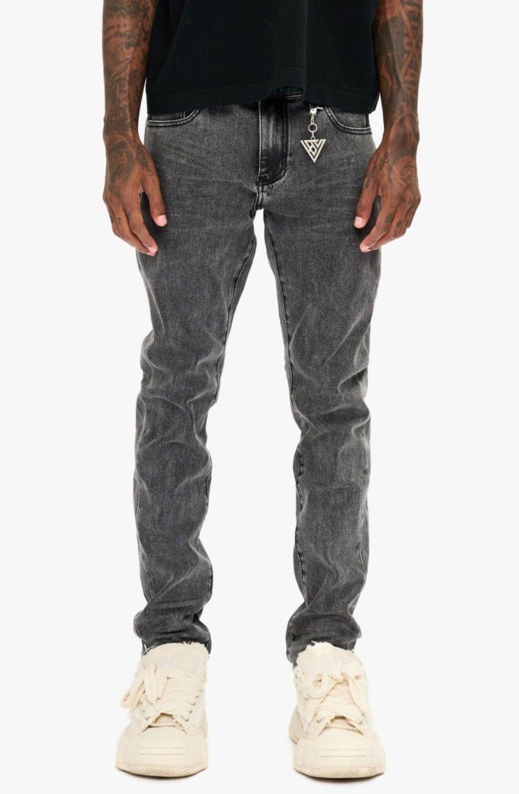Valabasas Mr. Slim grey wash jeans front model view