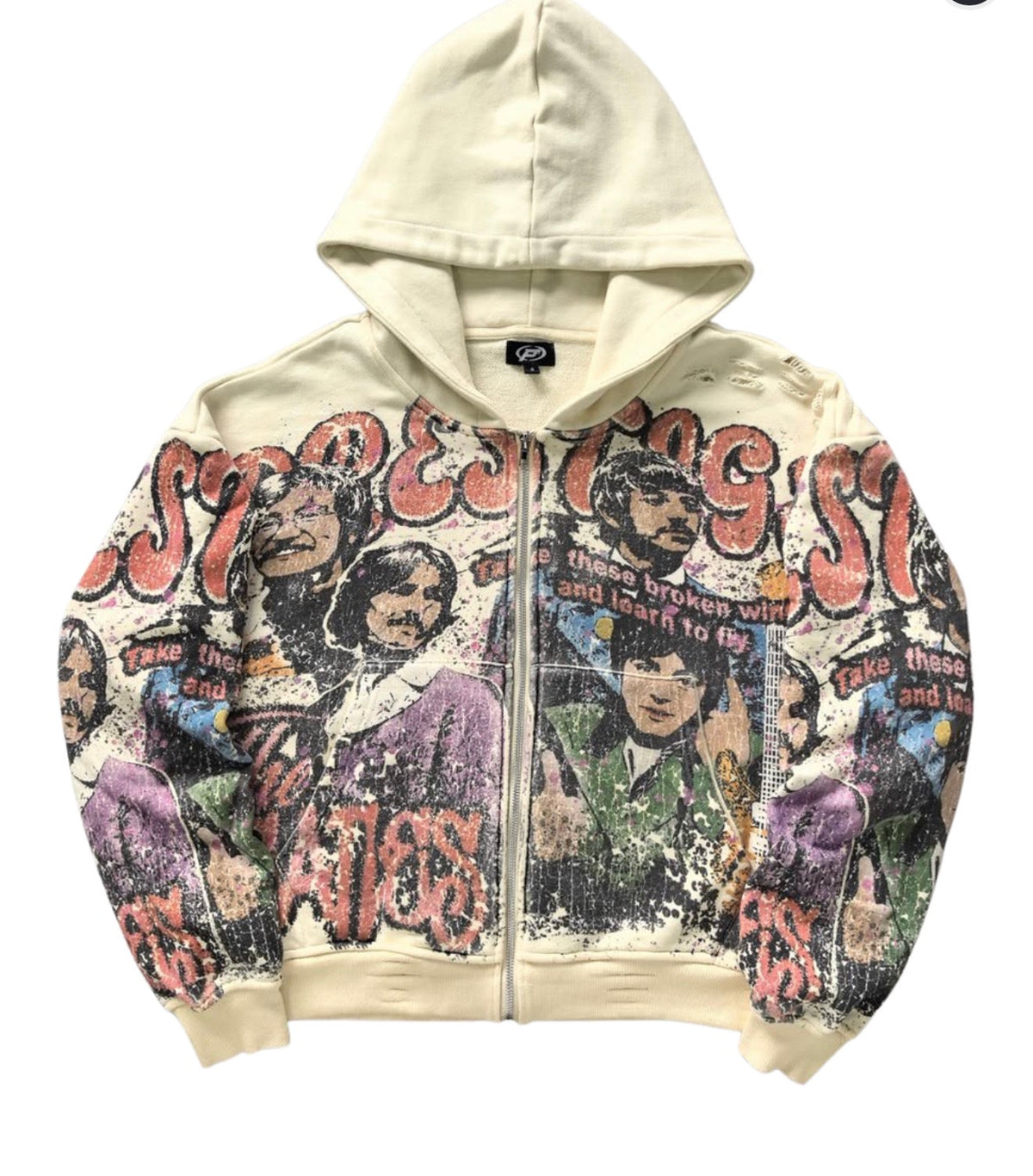 Black Beatles graphic zip-up hoodie