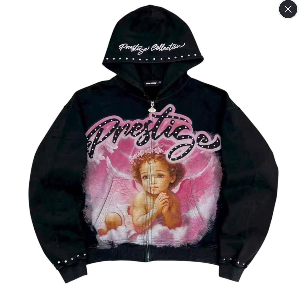 Prestige Pink Angel Hoodie - black and pink graphic zip-up hoodie